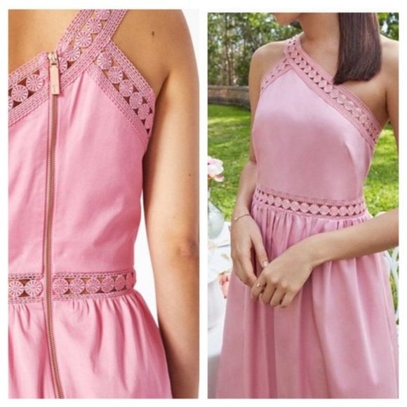 TED BAKERKallii Dusty Pink Asymmetric One Shoulder Lace Midi Dress